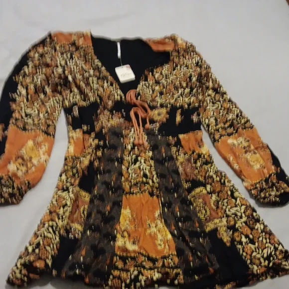 Free People Floral Black and Orange Dress S NWT - Picture 3 of 8